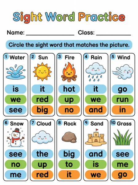 Words activity worksheet