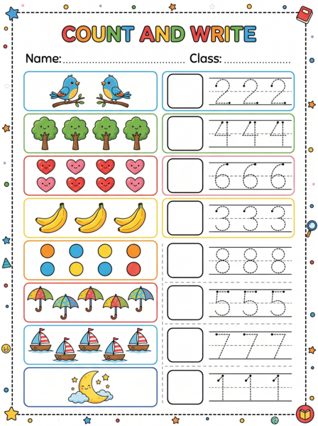 Fruits counting worksheet